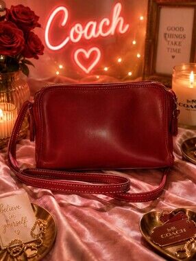Coach Vintage Smooth Red Leather Crossbody with Adjustable Strap